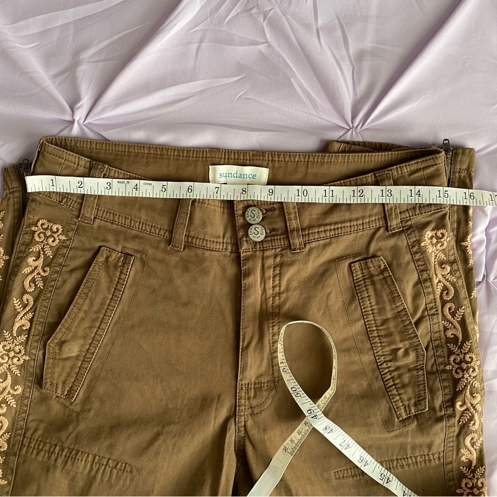 Sundance Olive Cropped Pants with Cream Embroidery - Picture 5 of 7